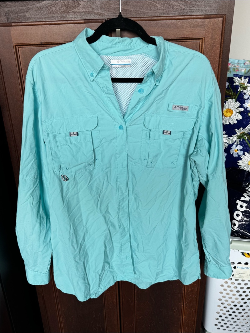 Columbia PFG Bahama Long Sleeve Fishing Shirt Aqua Mint Teal XL / TG